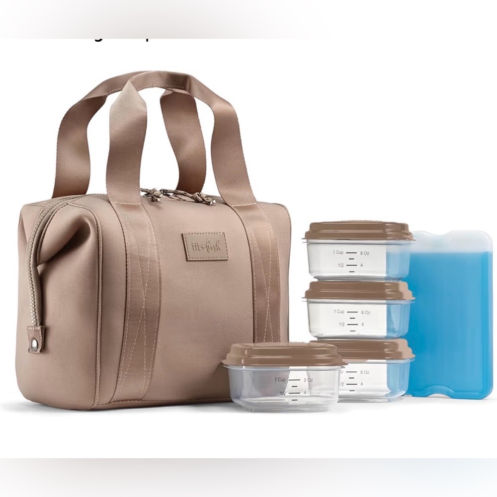 Taupe Insulated Lunch Bag with 4 Food Storage Containers